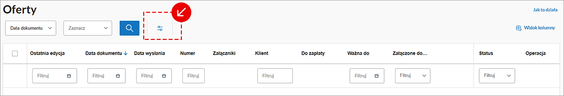 Ekran filtrowania faktur po dacie dokumentu